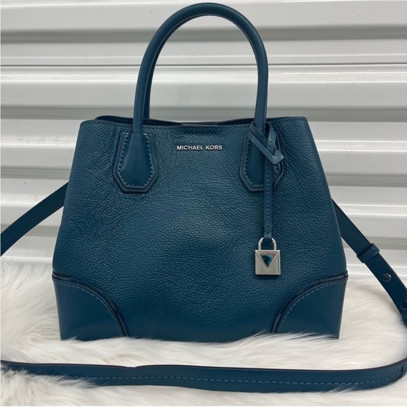 MICHAEL KORS Royal Blue Mercer Satchel Tote Handbag Crossbody Jet Set Bedford - Picture 1 of 12